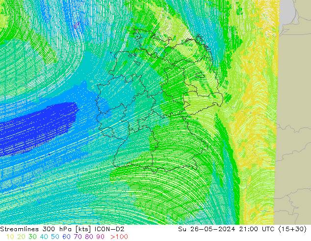 ветер 300 гПа ICON-D2 Вс 26.05.2024 21 UTC