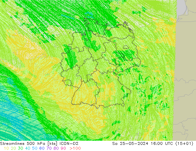 Streamlines 500 hPa ICON-D2 Sa 25.05.2024 16 UTC