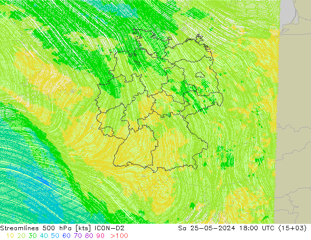 Ligne de courant 500 hPa ICON-D2 sam 25.05.2024 18 UTC