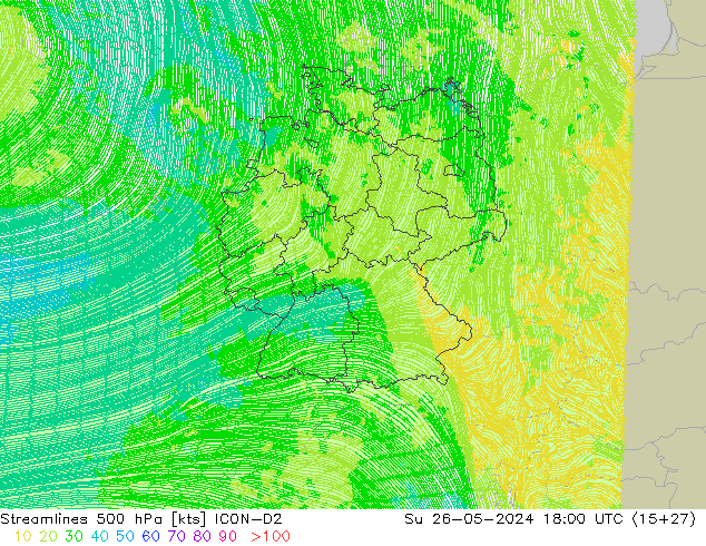 Ligne de courant 500 hPa ICON-D2 dim 26.05.2024 18 UTC