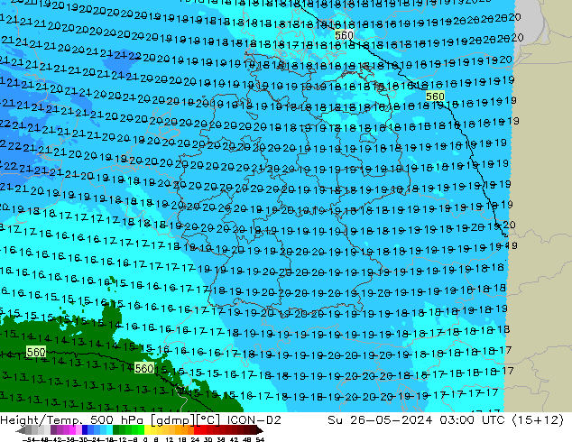 Height/Temp. 500 гПа ICON-D2 Вс 26.05.2024 03 UTC