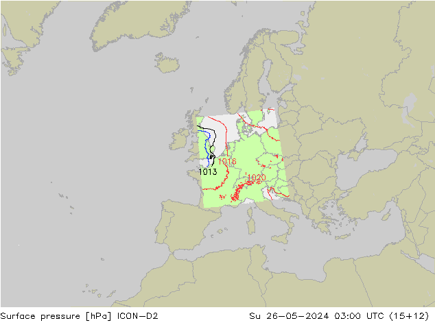 pressão do solo ICON-D2 Dom 26.05.2024 03 UTC