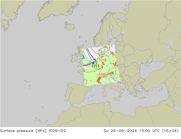 Surface pressure ICON-D2 Su 26.05.2024 15 UTC