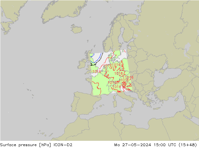 Surface pressure ICON-D2 Mo 27.05.2024 15 UTC