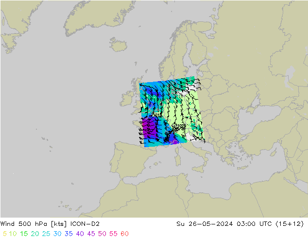Wind 500 hPa ICON-D2 Su 26.05.2024 03 UTC