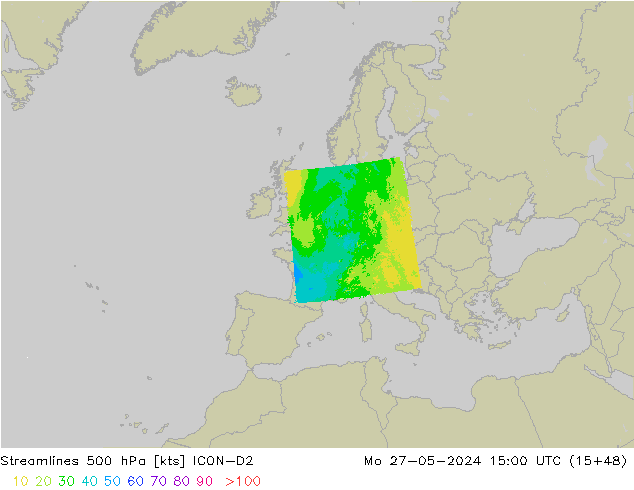 Linha de corrente 500 hPa ICON-D2 Seg 27.05.2024 15 UTC