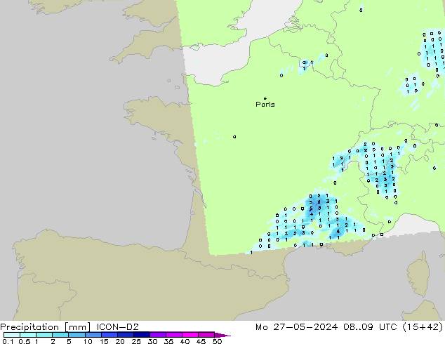 Precipitazione ICON-D2 lun 27.05.2024 09 UTC
