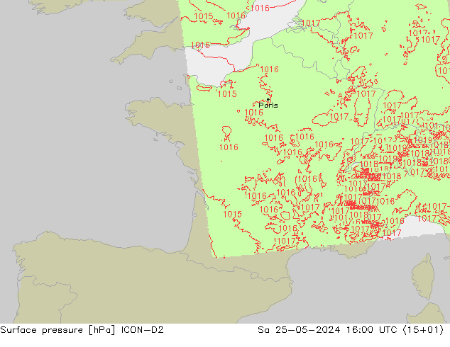 pressão do solo ICON-D2 Sáb 25.05.2024 16 UTC