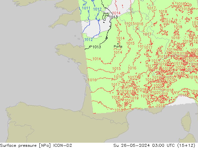 Surface pressure ICON-D2 Su 26.05.2024 03 UTC