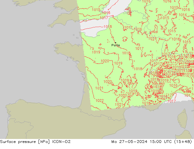 Surface pressure ICON-D2 Mo 27.05.2024 15 UTC