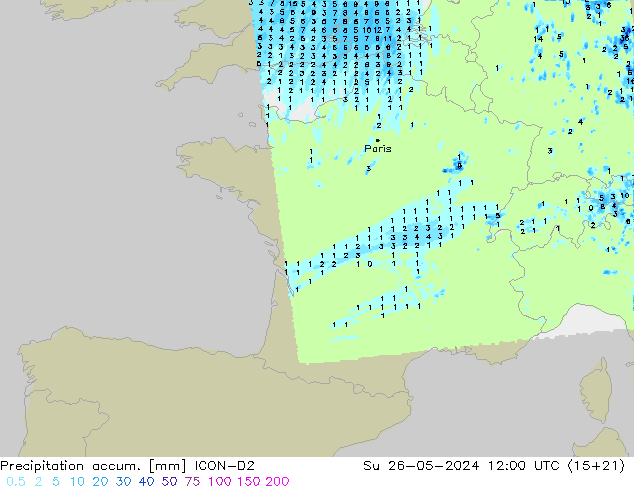 Precipitation accum. ICON-D2 Su 26.05.2024 12 UTC