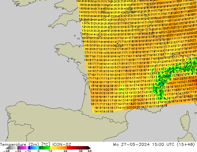 Temperature (2m) ICON-D2 Mo 27.05.2024 15 UTC