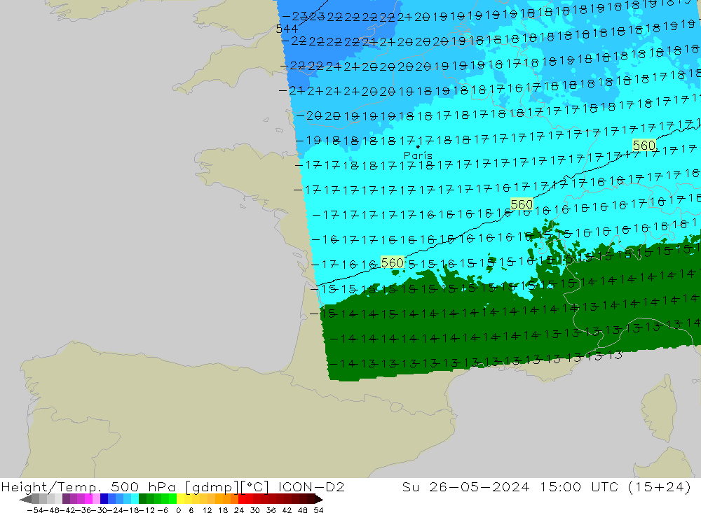 Height/Temp. 500 hPa ICON-D2 Su 26.05.2024 15 UTC