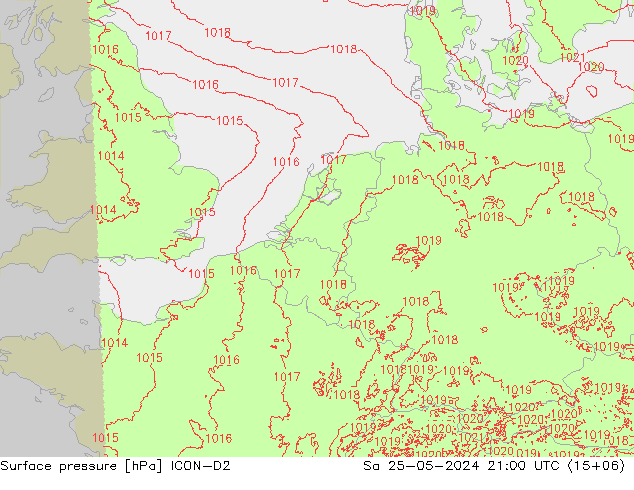 Surface pressure ICON-D2 Sa 25.05.2024 21 UTC