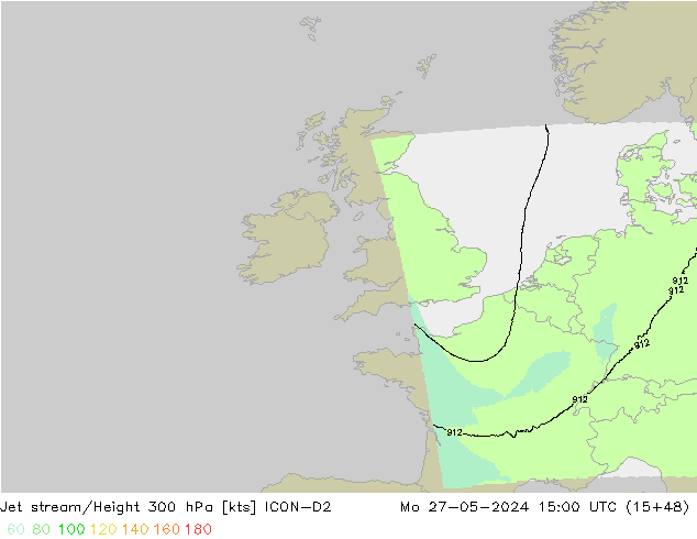 Jet stream/Height 300 hPa ICON-D2 Mo 27.05.2024 15 UTC