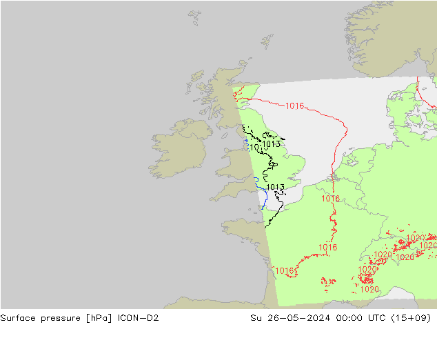 pressão do solo ICON-D2 Dom 26.05.2024 00 UTC