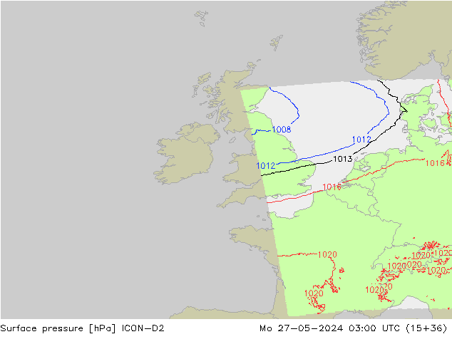 Surface pressure ICON-D2 Mo 27.05.2024 03 UTC