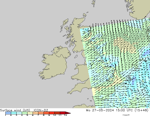 Surface wind (bft) ICON-D2 Mo 27.05.2024 15 UTC