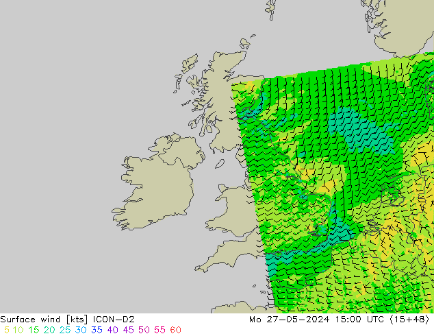 Surface wind ICON-D2 Mo 27.05.2024 15 UTC