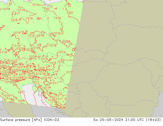 Surface pressure ICON-D2 Sa 25.05.2024 21 UTC