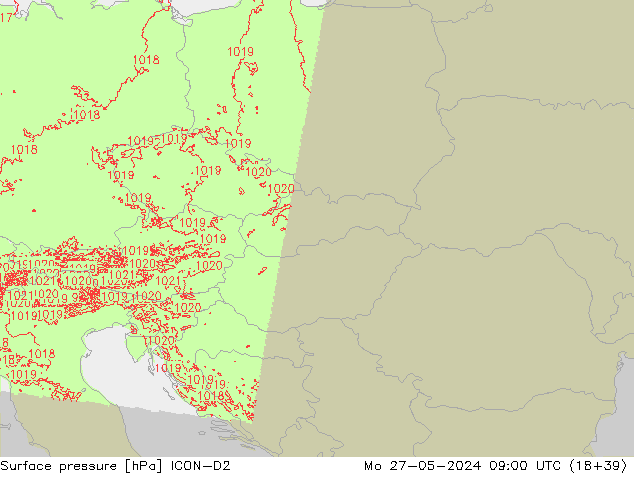 ciśnienie ICON-D2 pon. 27.05.2024 09 UTC