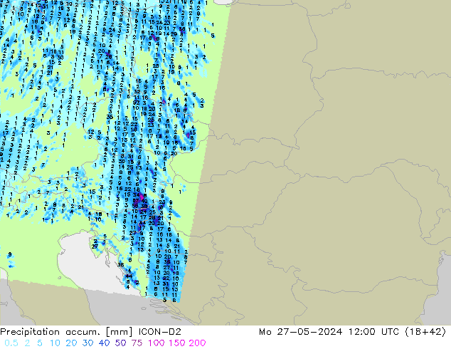 Precipitation accum. ICON-D2 Mo 27.05.2024 12 UTC