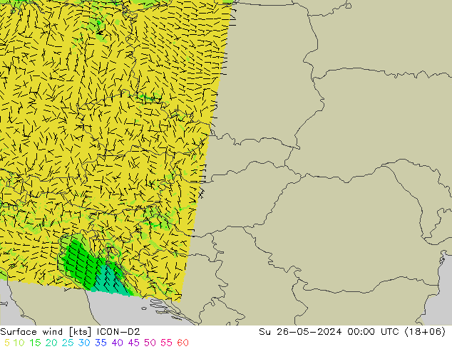 Viento 10 m ICON-D2 dom 26.05.2024 00 UTC