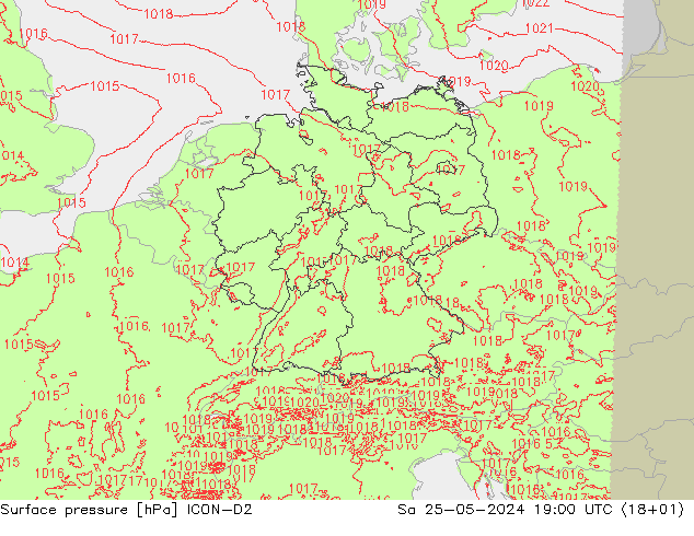 Surface pressure ICON-D2 Sa 25.05.2024 19 UTC