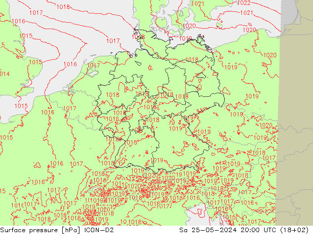 地面气压 ICON-D2 星期六 25.05.2024 20 UTC