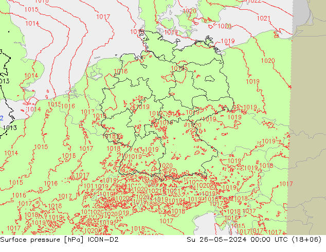 Luchtdruk (Grond) ICON-D2 zo 26.05.2024 00 UTC