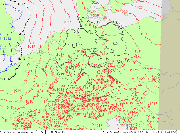 Atmosférický tlak ICON-D2 Ne 26.05.2024 03 UTC