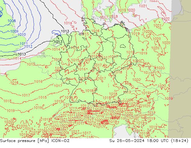 Surface pressure ICON-D2 Su 26.05.2024 18 UTC