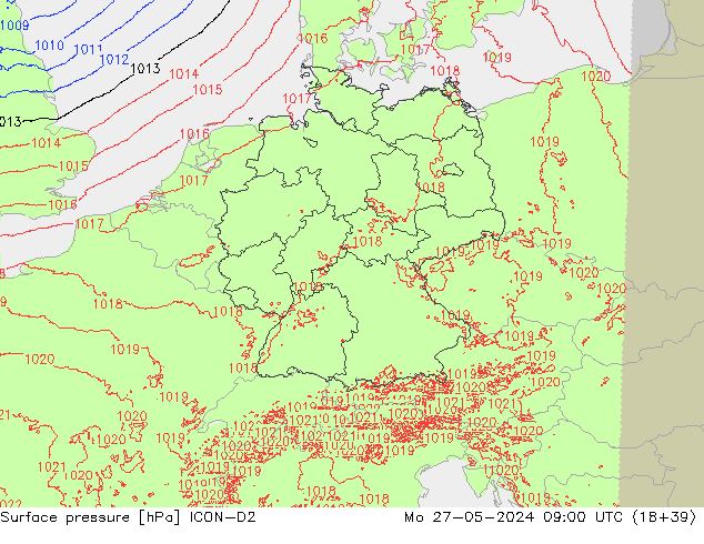 Atmosférický tlak ICON-D2 Po 27.05.2024 09 UTC