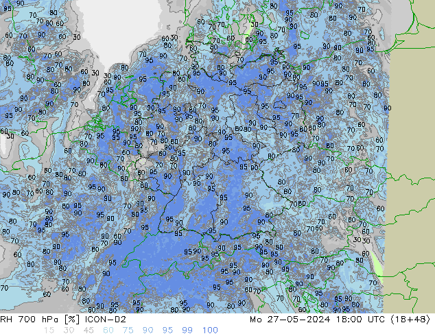 RH 700 гПа ICON-D2 пн 27.05.2024 18 UTC