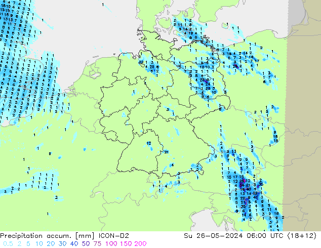 Nied. akkumuliert ICON-D2 So 26.05.2024 06 UTC