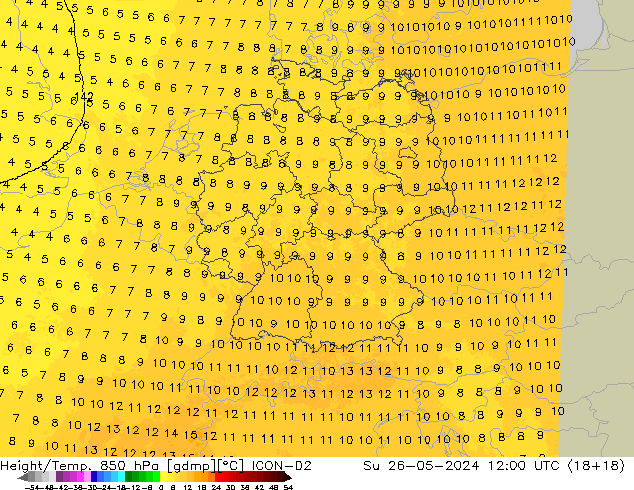 Height/Temp. 850 гПа ICON-D2 Вс 26.05.2024 12 UTC