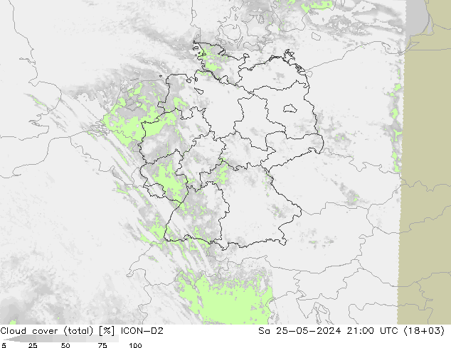 Nuages (total) ICON-D2 sam 25.05.2024 21 UTC