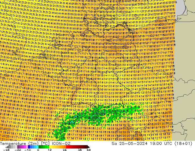 Temperaturkarte (2m) ICON-D2 Sa 25.05.2024 19 UTC