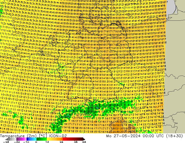 Temperature (2m) ICON-D2 Po 27.05.2024 00 UTC