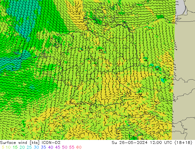 ветер 10 m ICON-D2 Вс 26.05.2024 12 UTC