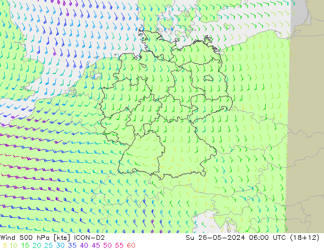 Wind 500 hPa ICON-D2 So 26.05.2024 06 UTC