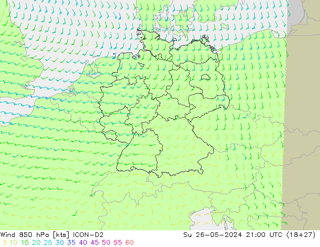 Wind 850 hPa ICON-D2 Su 26.05.2024 21 UTC