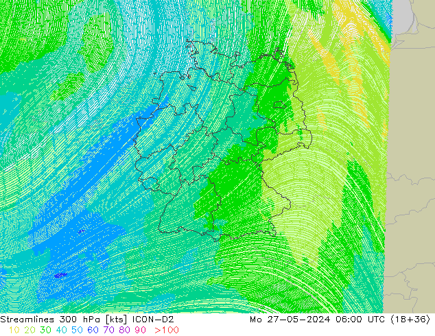 Rüzgar 300 hPa ICON-D2 Pzt 27.05.2024 06 UTC