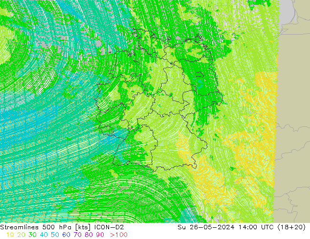 Streamlines 500 hPa ICON-D2 Ne 26.05.2024 14 UTC