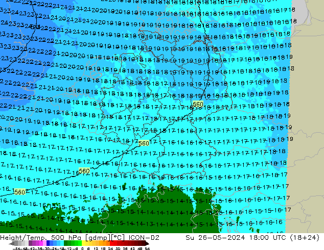 Hoogte/Temp. 500 hPa ICON-D2 zo 26.05.2024 18 UTC