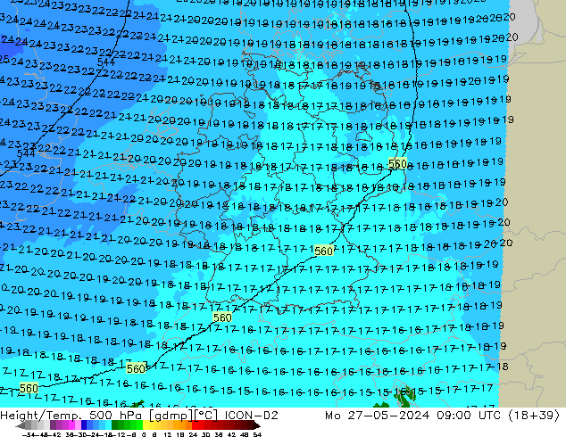 Hoogte/Temp. 500 hPa ICON-D2 ma 27.05.2024 09 UTC