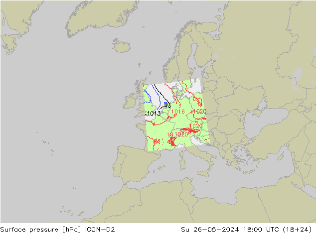 Surface pressure ICON-D2 Su 26.05.2024 18 UTC