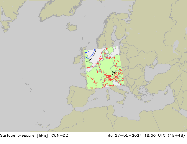 ciśnienie ICON-D2 pon. 27.05.2024 18 UTC