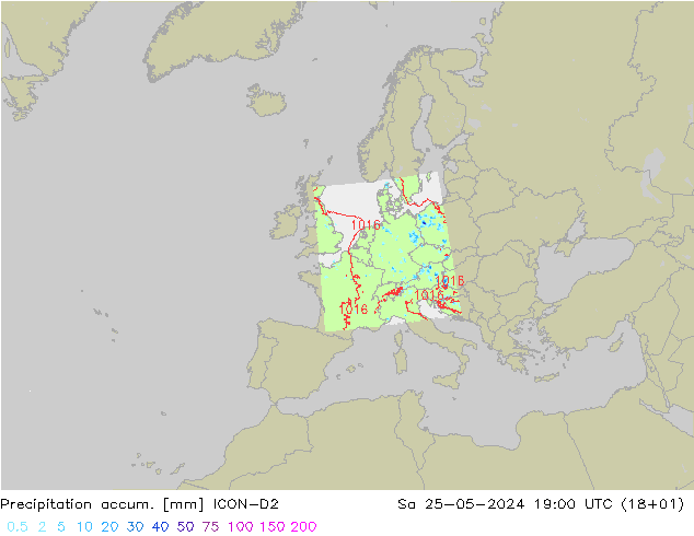 Precipitation accum. ICON-D2 Sáb 25.05.2024 19 UTC