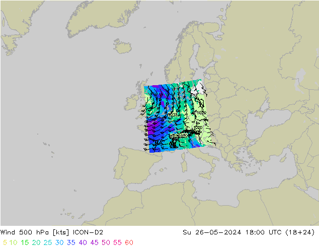 Wind 500 hPa ICON-D2 Su 26.05.2024 18 UTC